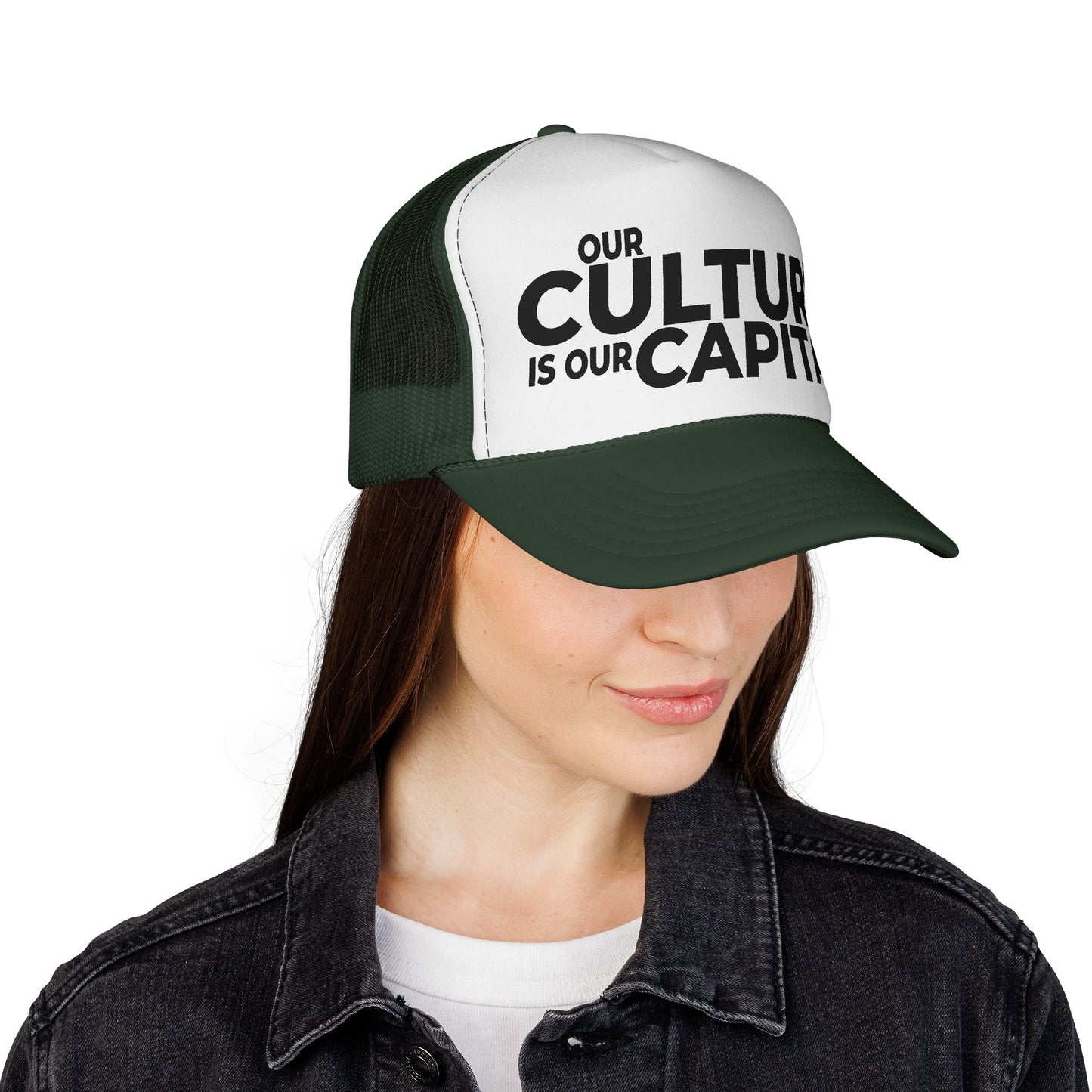 Trucker Cap — "Our Culture Is Our Capital" Bold Mesh Hat